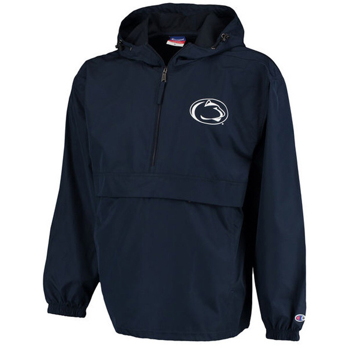 navy 1/2 zip hooded windbreaker with Penn State Athletic Logo